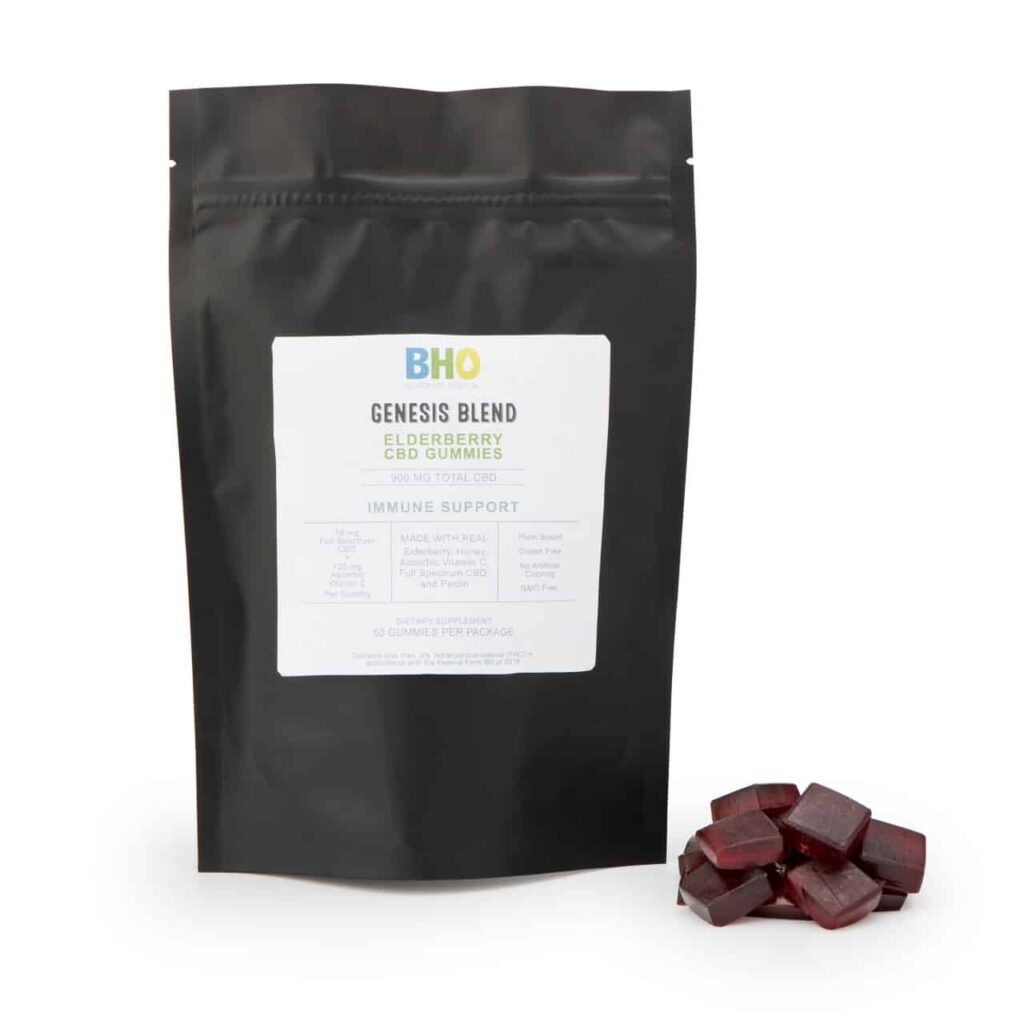 A colorful array of Elderberry CBD gummies showcased against a serene, white background.