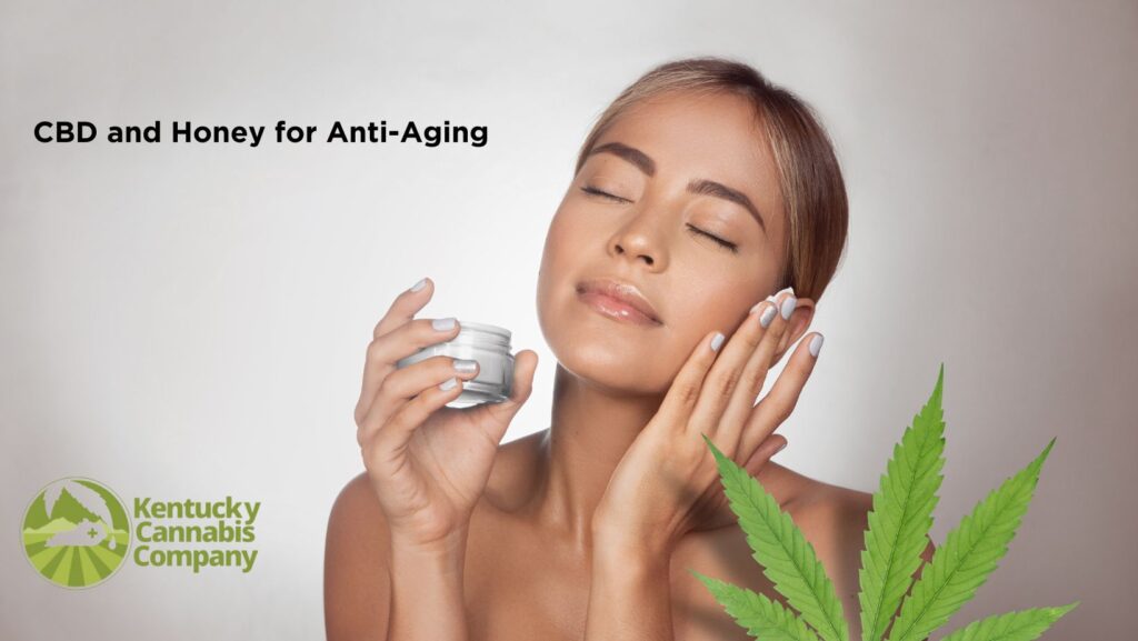 A lady rubbing CBD and honey on her face as a anti-aging cream