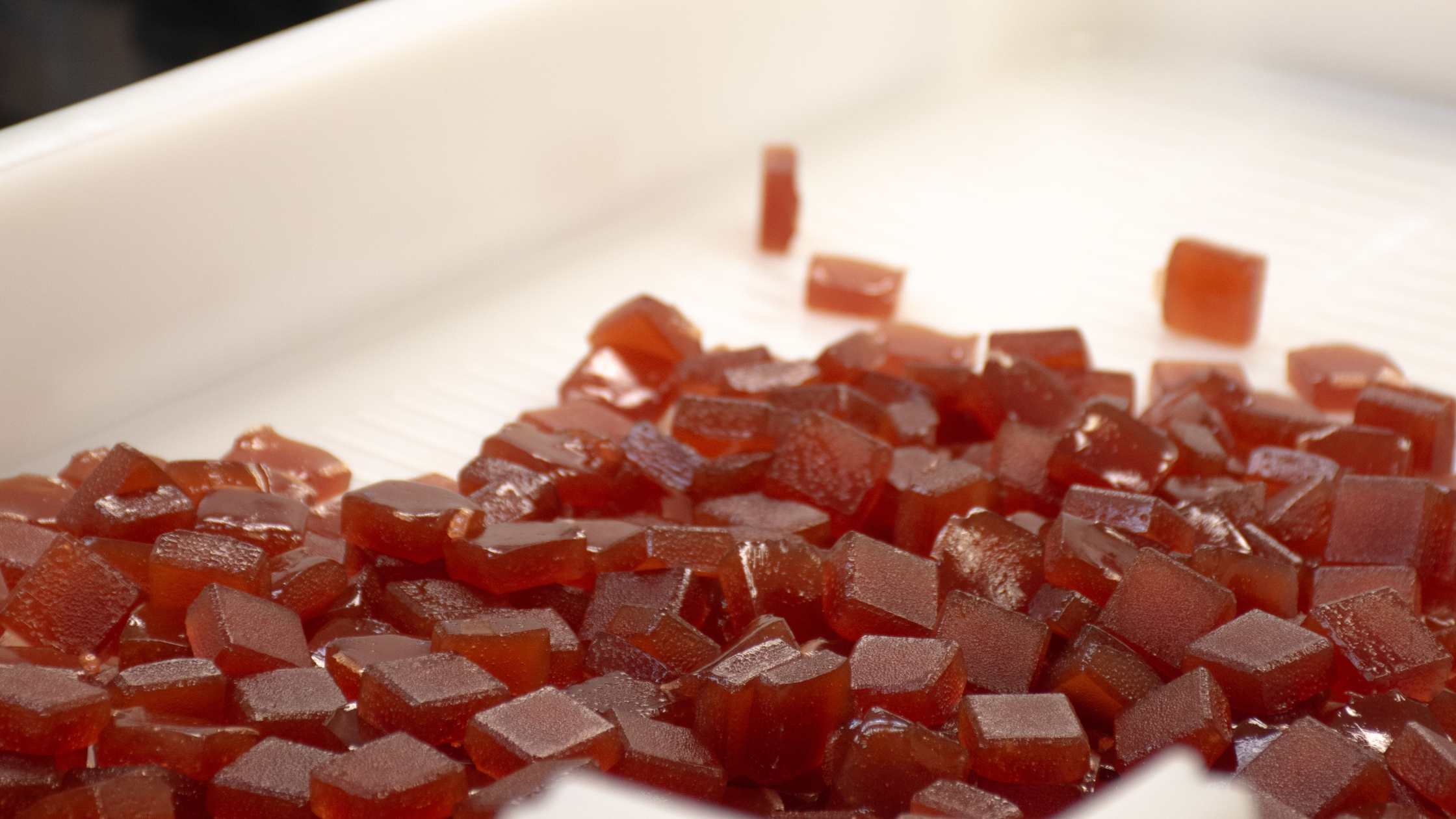 A tray filled with vibrant full-spectrum CBD gummies from the Kentucky Cannabis Company.